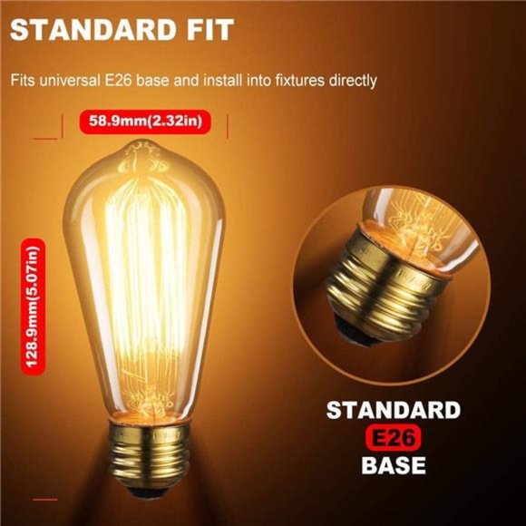 6Pack Edison Bulb,Edison Light Bulbs,Antique Vintage Squirrel Cage Filament Bulb - Picture 3 of 7